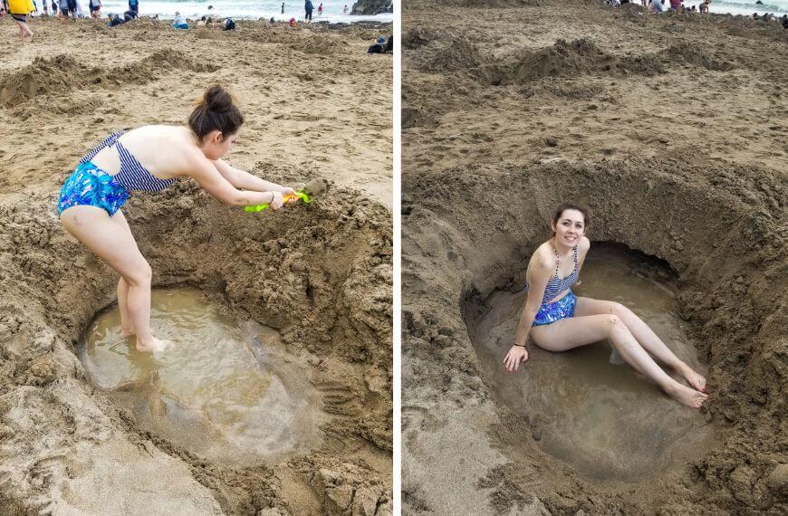digging a hole at the beach 