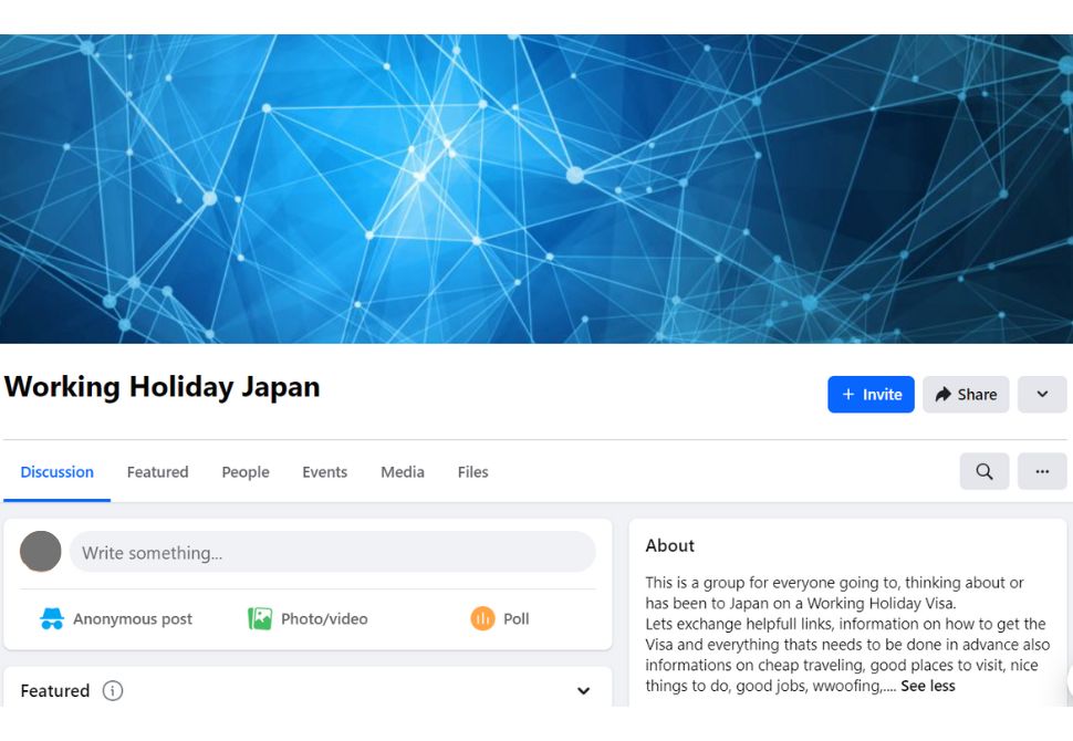 The working holiday Japan Facebook group that sometimes lists English speaking jobs in Japan