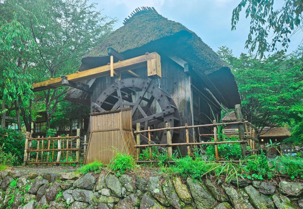 the water mill and water wheel in the Saiko Iyashi no Sato Nemba village
